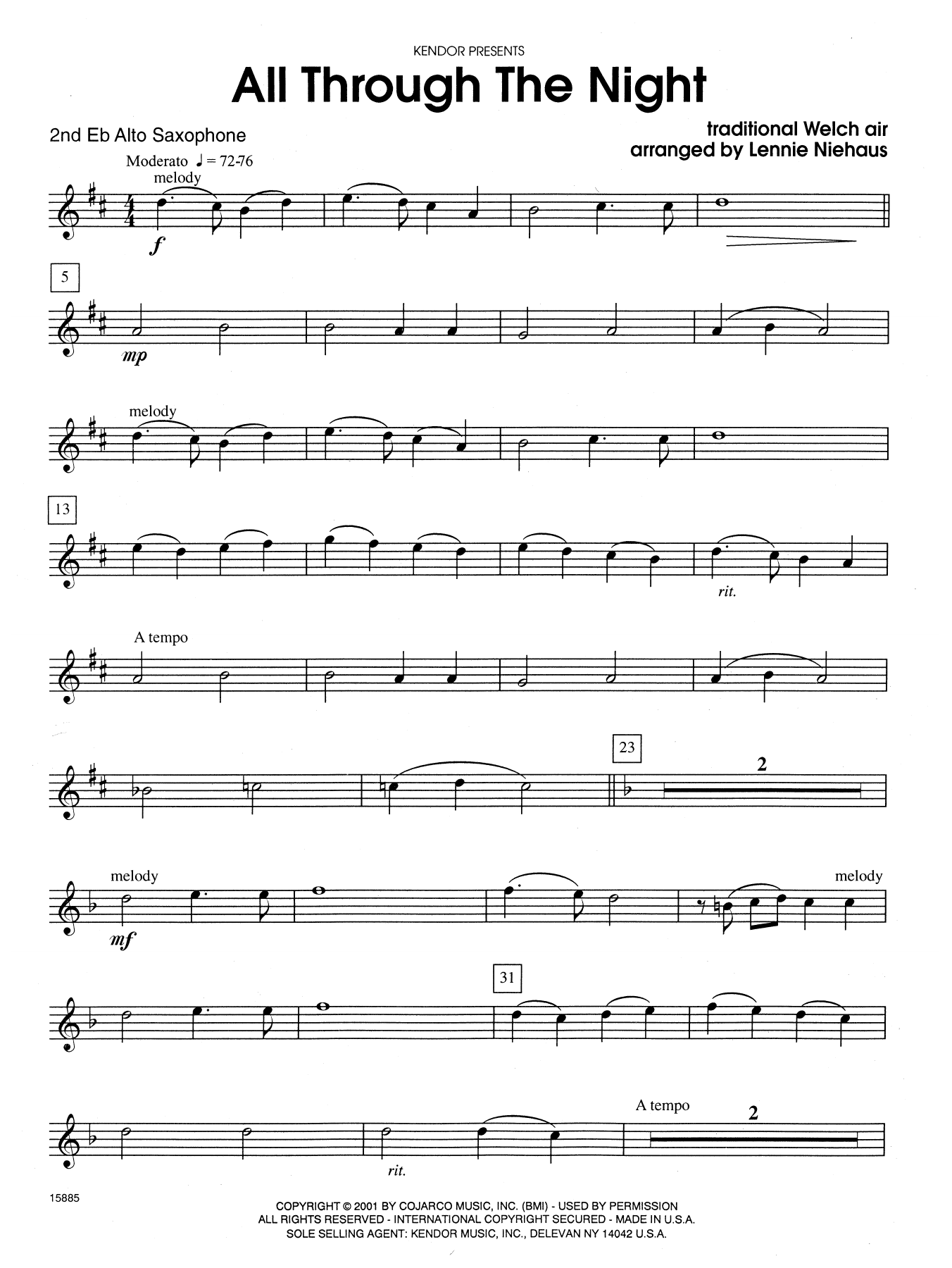Lennie Niehaus All Through the Night - 2nd Eb Alto Saxophone sheet music notes and chords. Download Printable PDF.