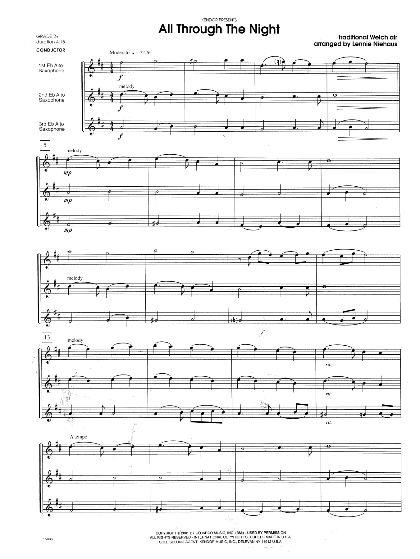 Lennie Niehaus All Through the Night - Full Score sheet music notes and chords. Download Printable PDF.