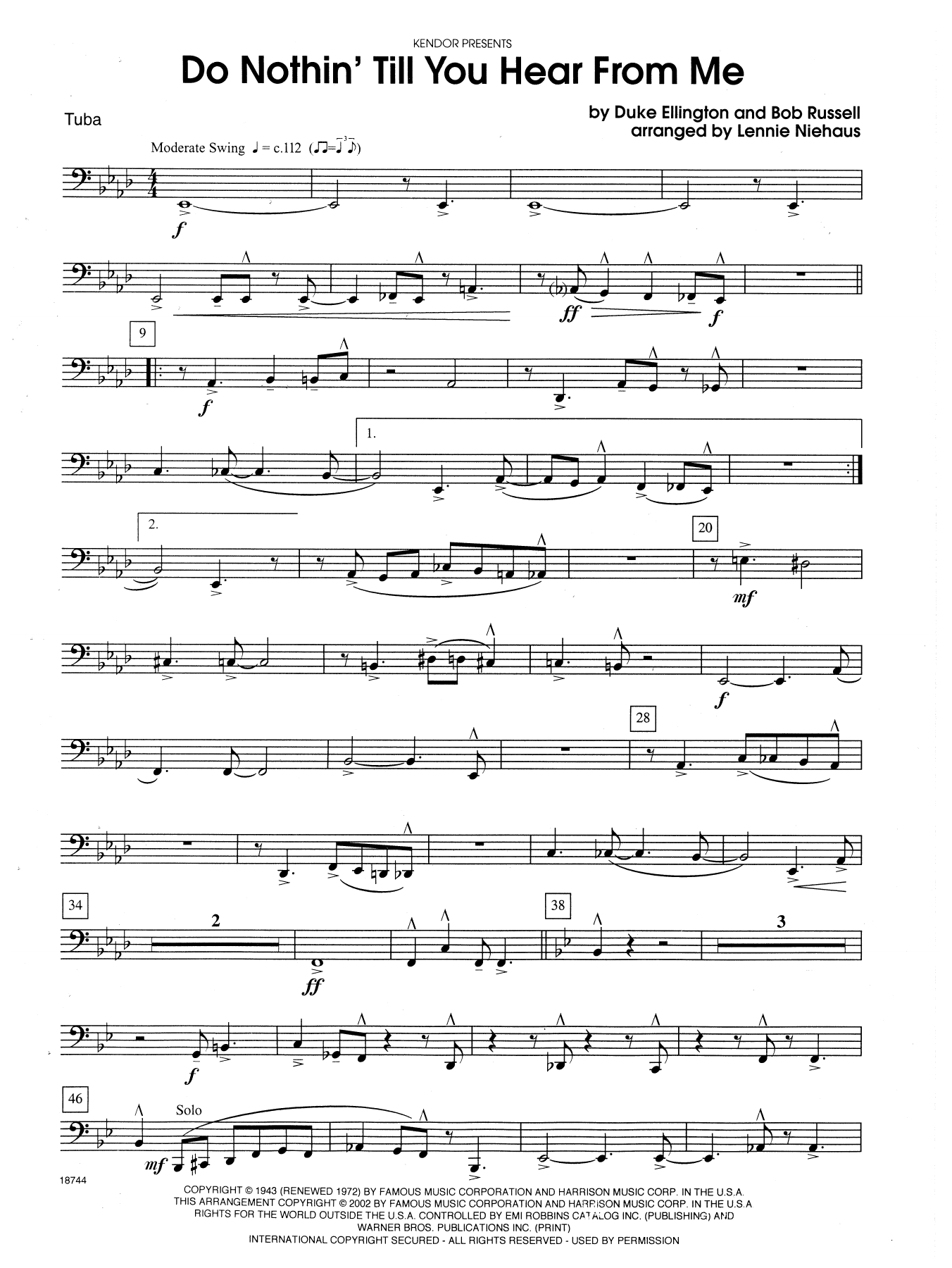 Lennie Niehaus Do Nothin' Till You Hear from Me - Tuba sheet music notes and chords arranged for Brass Ensemble