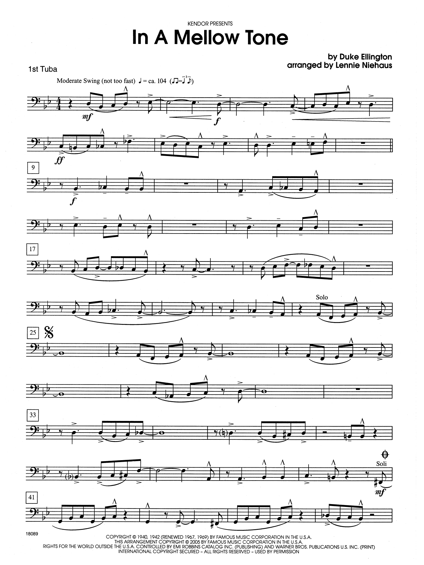 Lennie Niehaus In a Mellow Tone - Tuba 1 sheet music notes and chords. Download Printable PDF.