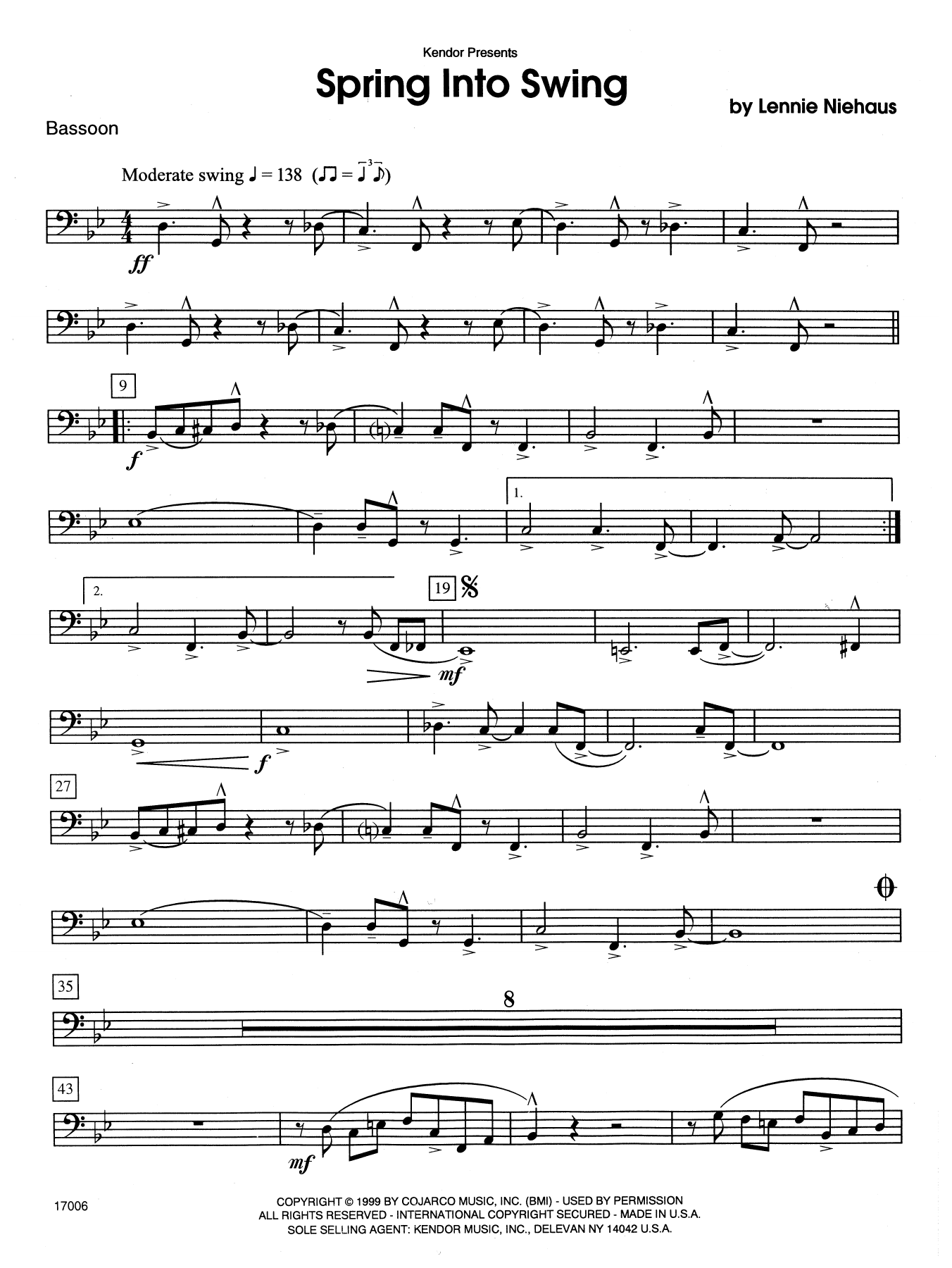 Lennie Niehaus Spring Into Swing - Bassoon sheet music notes and chords. Download Printable PDF.