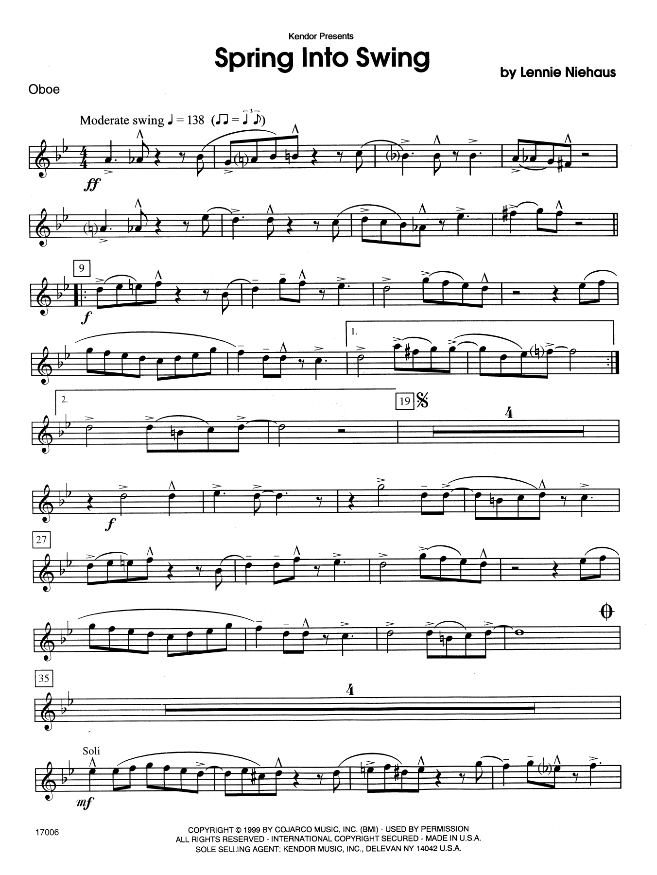 Lennie Niehaus Spring Into Swing - Oboe sheet music notes and chords. Download Printable PDF.