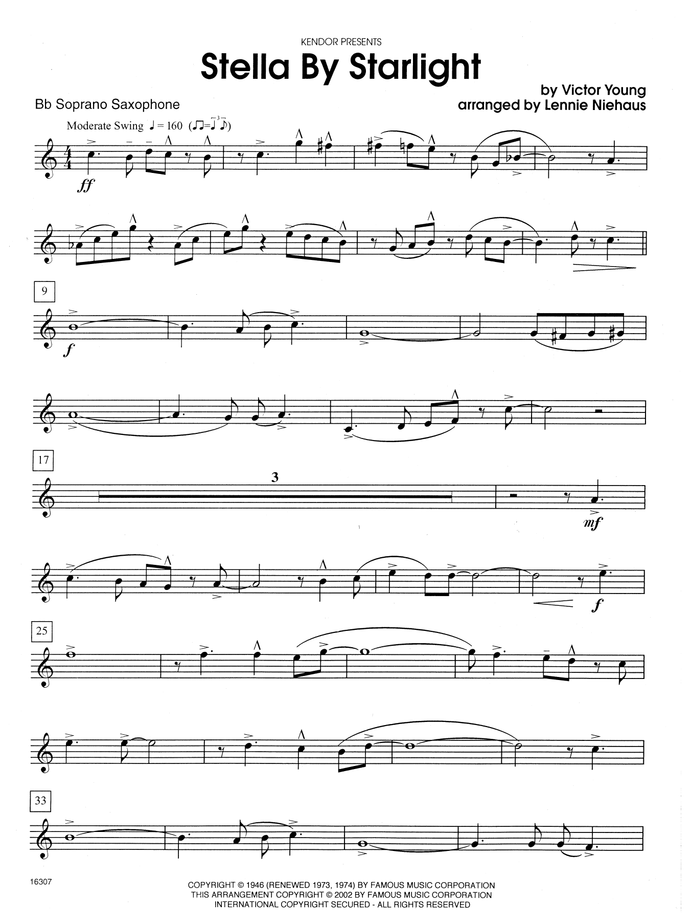 Lennie Niehaus Stella By Starlight (from the Paramount Picture The Uninvited) - Bb Soprano Sax sheet music notes and chords. Download Printable PDF.