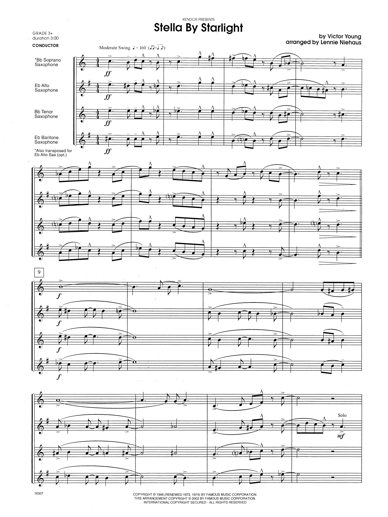 Lennie Niehaus Stella By Starlight (from the Paramount Picture The Uninvited) - Full Score sheet music notes and chords. Download Printable PDF.