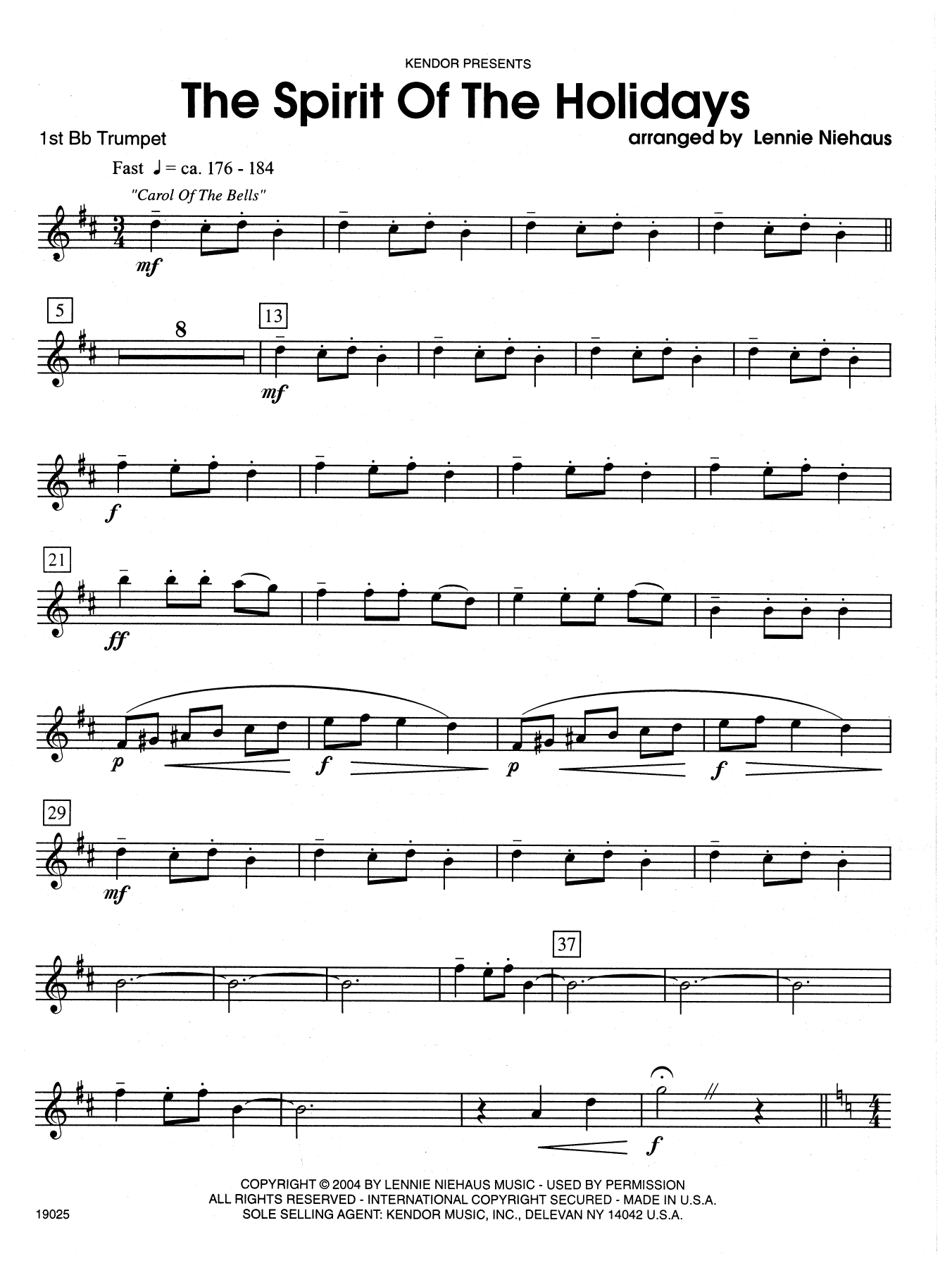 Lennie Niehaus The Spirit Of The Holidays - 1st Bb Trumpet sheet music notes and chords arranged for Brass Ensemble