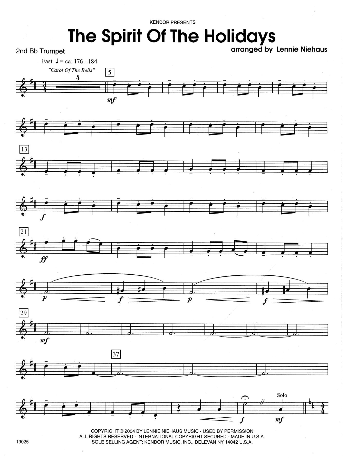 Lennie Niehaus The Spirit Of The Holidays - 2nd Bb Trumpet sheet music notes and chords arranged for Brass Ensemble