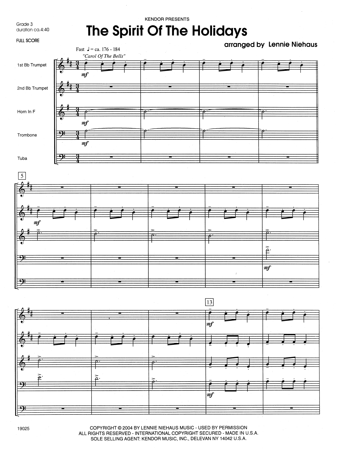 Lennie Niehaus The Spirit Of The Holidays - Full Score sheet music notes and chords arranged for Brass Ensemble