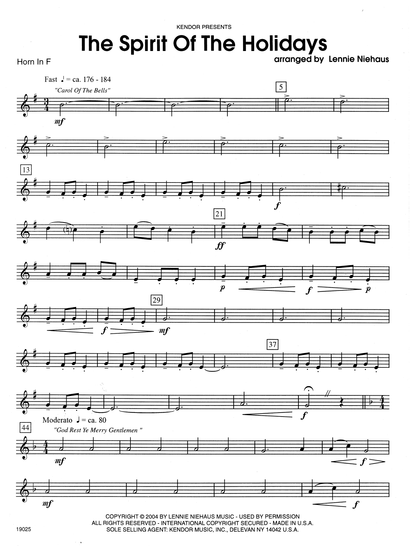 Lennie Niehaus The Spirit Of The Holidays - Horn in F sheet music notes and chords arranged for Brass Ensemble