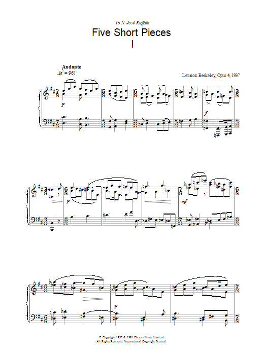 Lennox Berkeley Five Short Pieces, No. 1, Op. 4 sheet music notes and chords arranged for Piano Solo