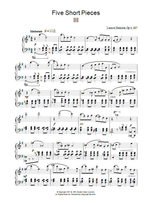 Lennox Berkeley Five Short Pieces, No. 3, Op. 4 sheet music notes and chords arranged for Piano Solo