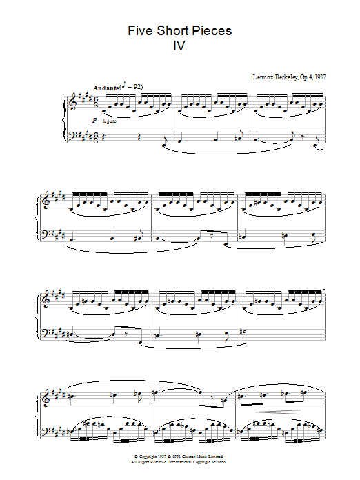 Lennox Berkeley Five Short Pieces, No. 4, Op. 4 sheet music notes and chords arranged for Piano Solo
