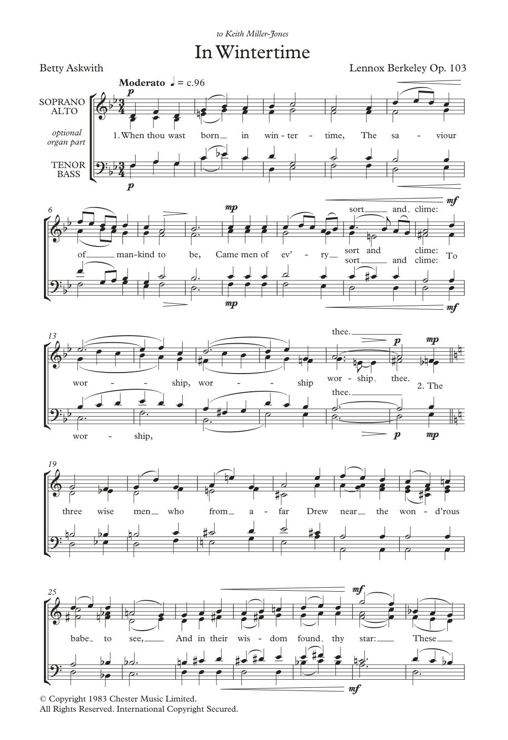Lennox Berkeley In Wintertime sheet music notes and chords arranged for SATB Choir