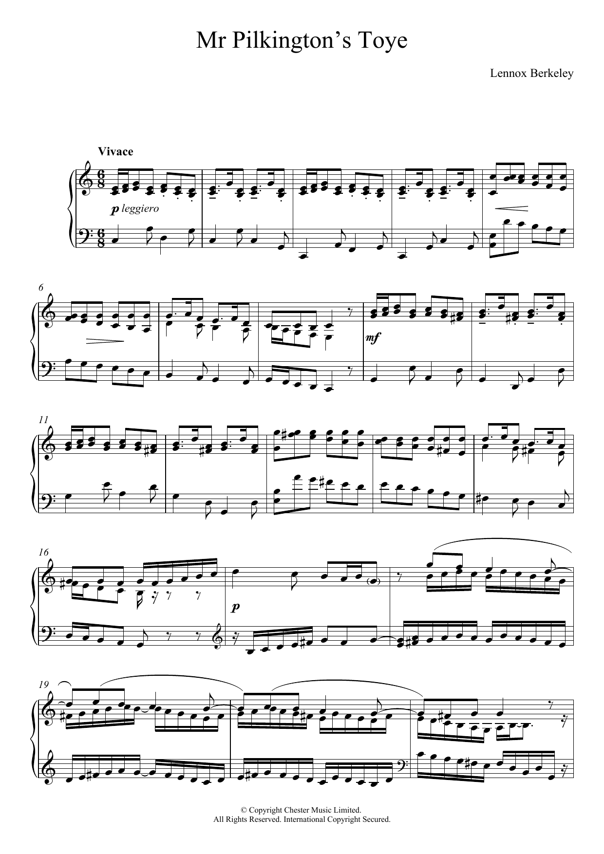 Lennox Berkeley Mr. Pilkington's Toye sheet music notes and chords arranged for Piano Solo