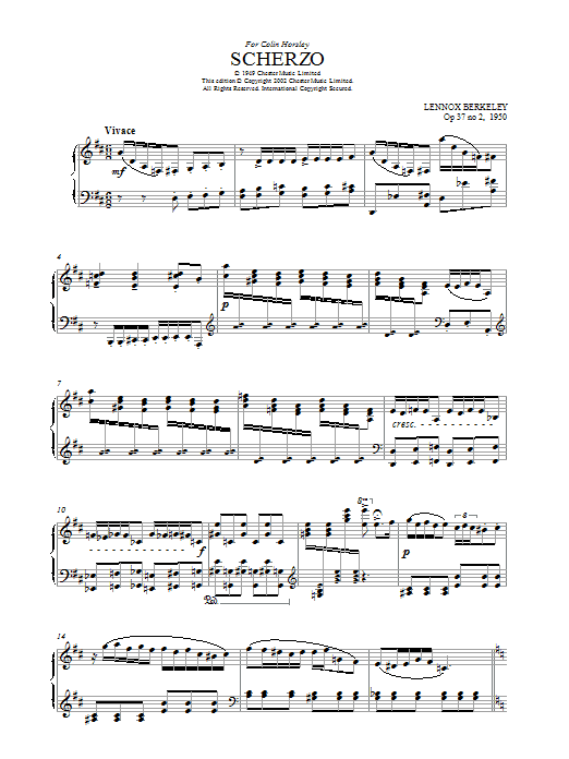 Lennox Berkeley Scherzo sheet music notes and chords arranged for Piano, Vocal & Guitar Chords