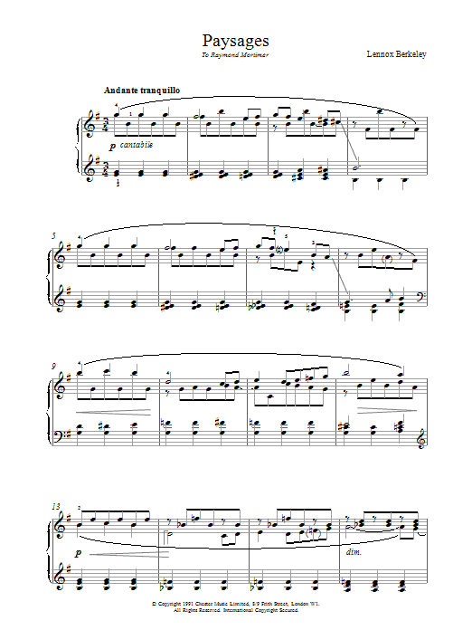 Lennox Berkeley Paysage sheet music notes and chords. Download Printable PDF.