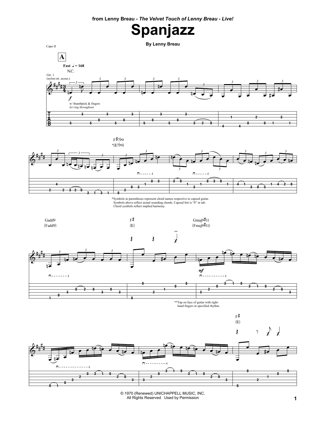 Lenny Breau Spanjazz sheet music notes and chords arranged for Guitar Tab