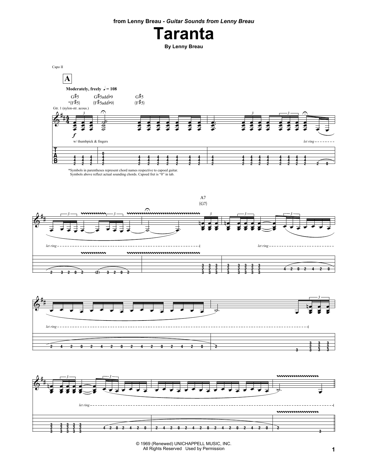Lenny Breau Taranta sheet music notes and chords arranged for Guitar Tab