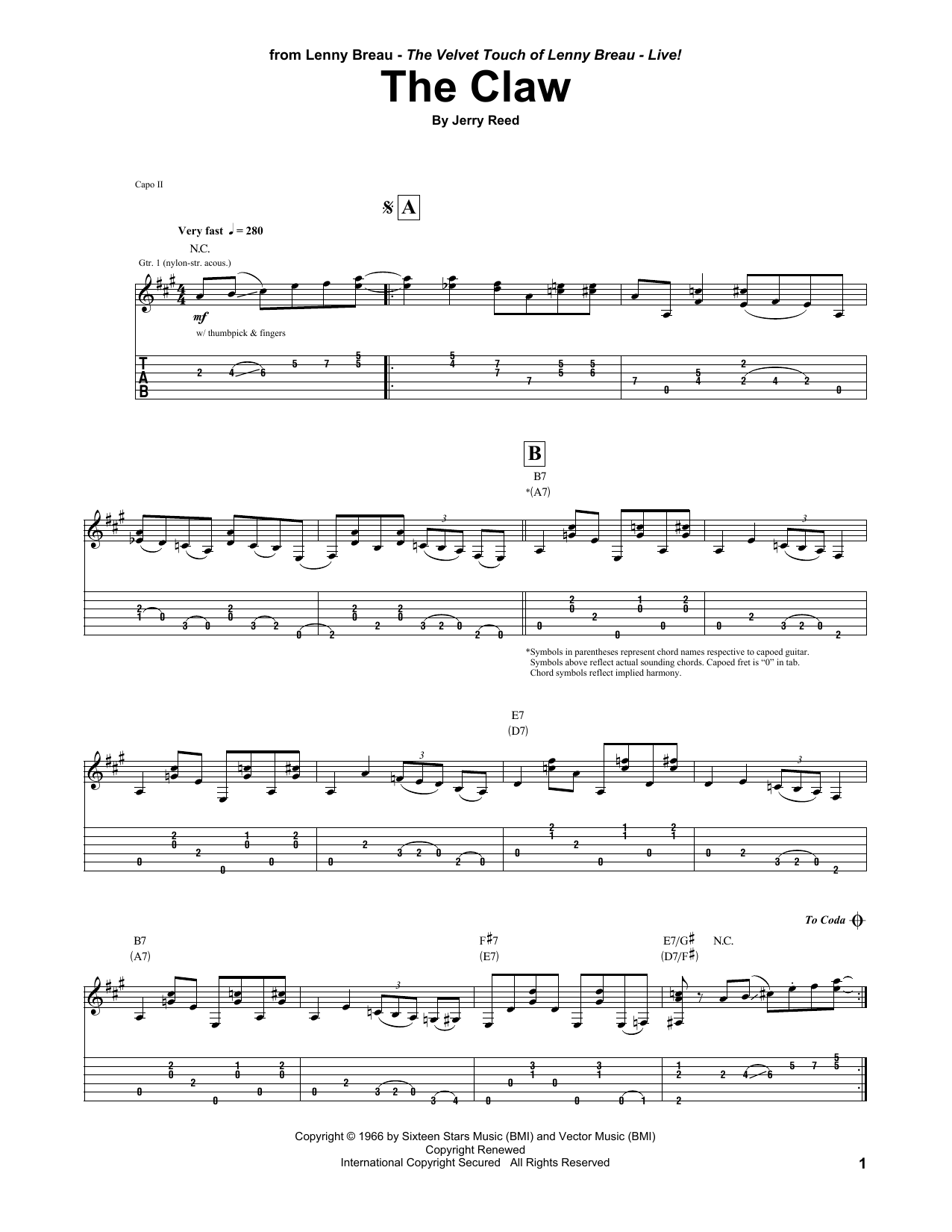 Lenny Breau The Claw sheet music notes and chords arranged for Guitar Tab