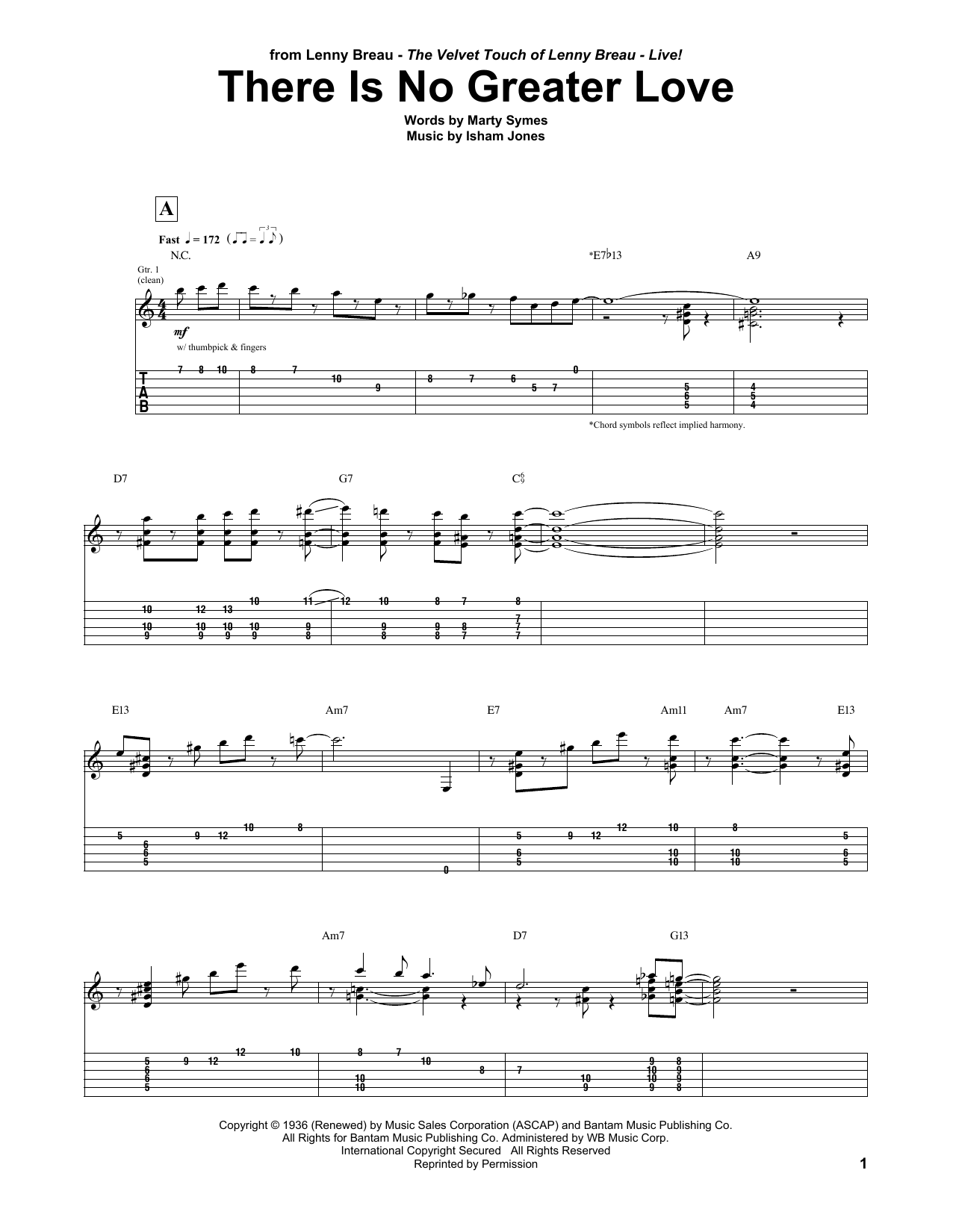 Lenny Breau There Is No Greater Love sheet music notes and chords arranged for Guitar Tab