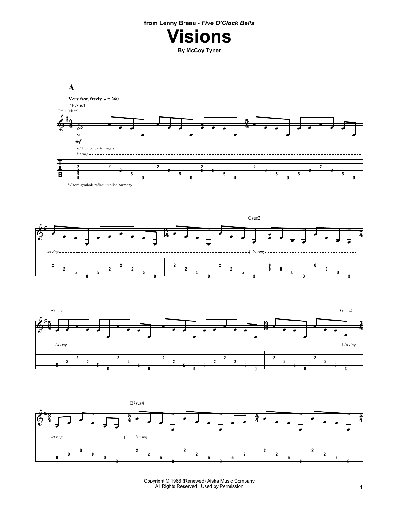 Lenny Breau Visions sheet music notes and chords arranged for Guitar Tab