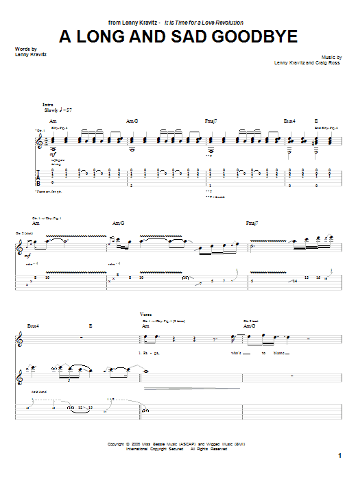 Lenny Kravitz A Long And Sad Goodbye sheet music notes and chords arranged for Guitar Tab