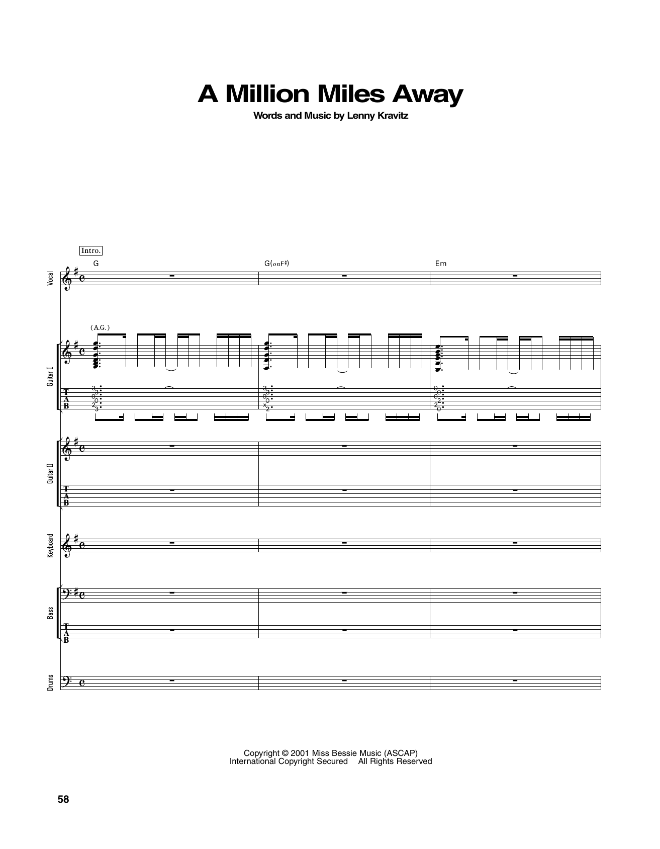 Lenny Kravitz A Million Miles Away sheet music notes and chords arranged for Transcribed Score