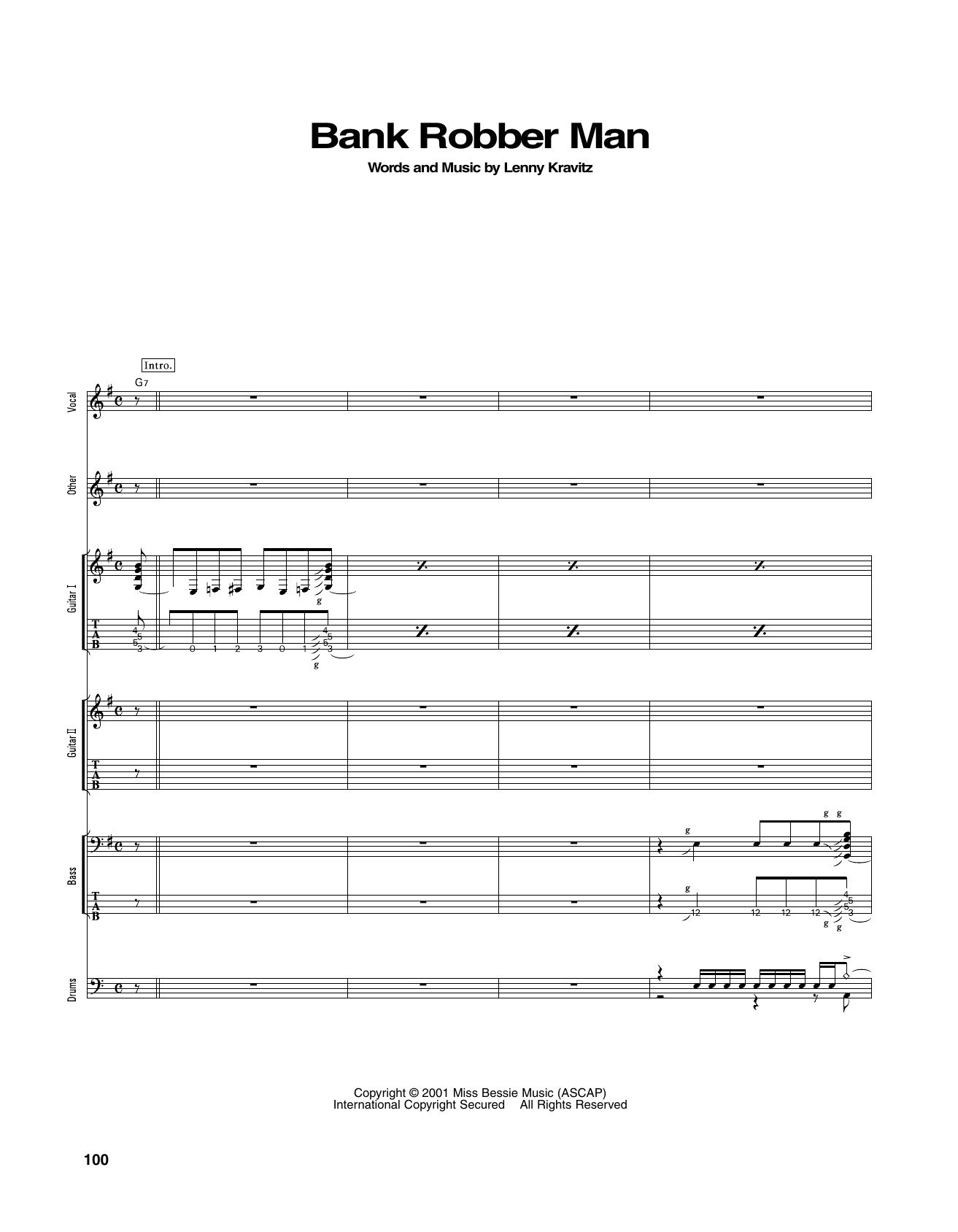 Lenny Kravitz Bank Robber Man sheet music notes and chords arranged for Transcribed Score