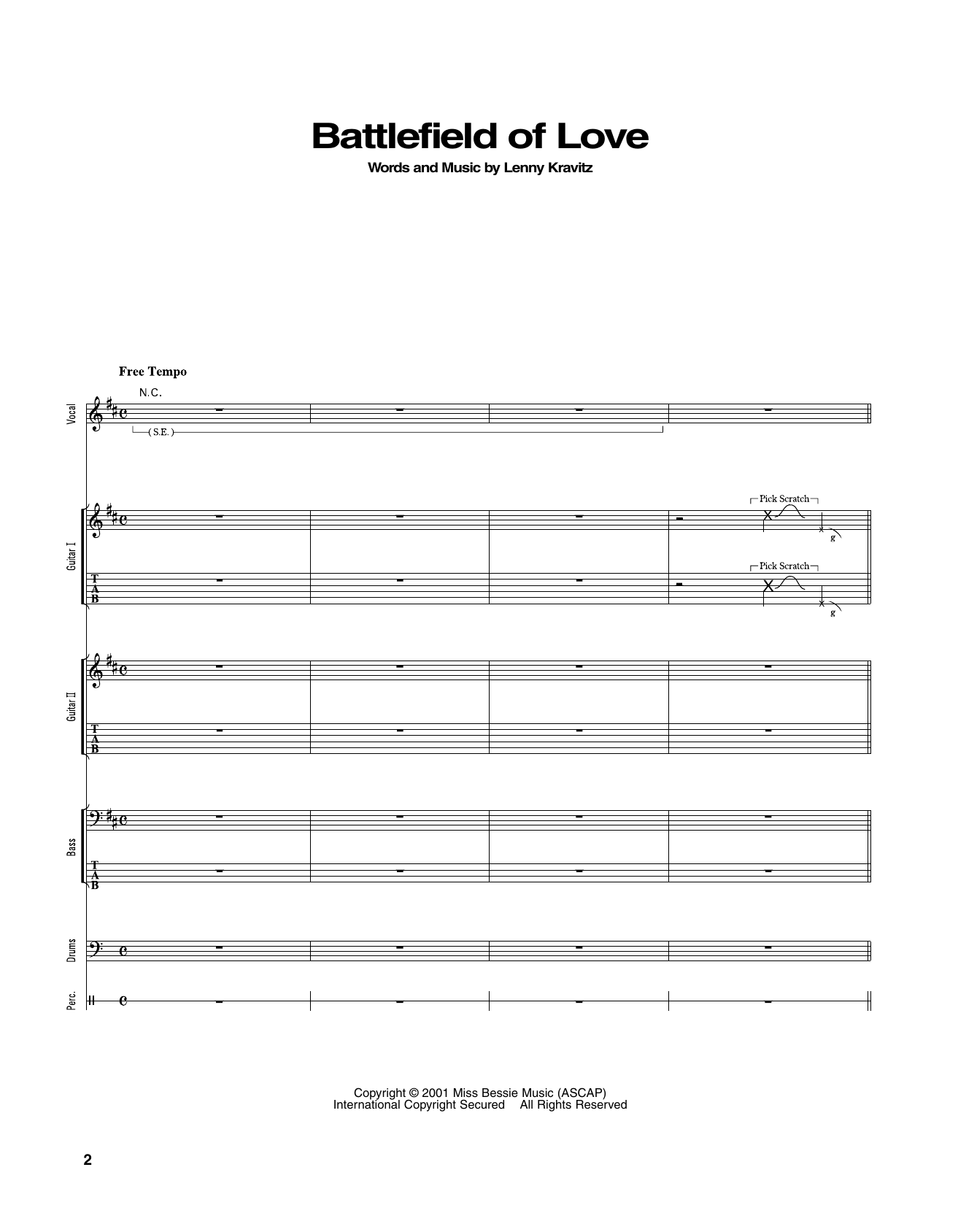 Lenny Kravitz Battlefield Of Love sheet music notes and chords arranged for Transcribed Score