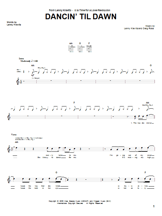 Lenny Kravitz Dancin' Til Dawn sheet music notes and chords arranged for Guitar Tab