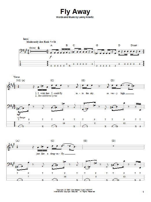 Lenny Kravitz Fly Away sheet music notes and chords arranged for Guitar Chords/Lyrics