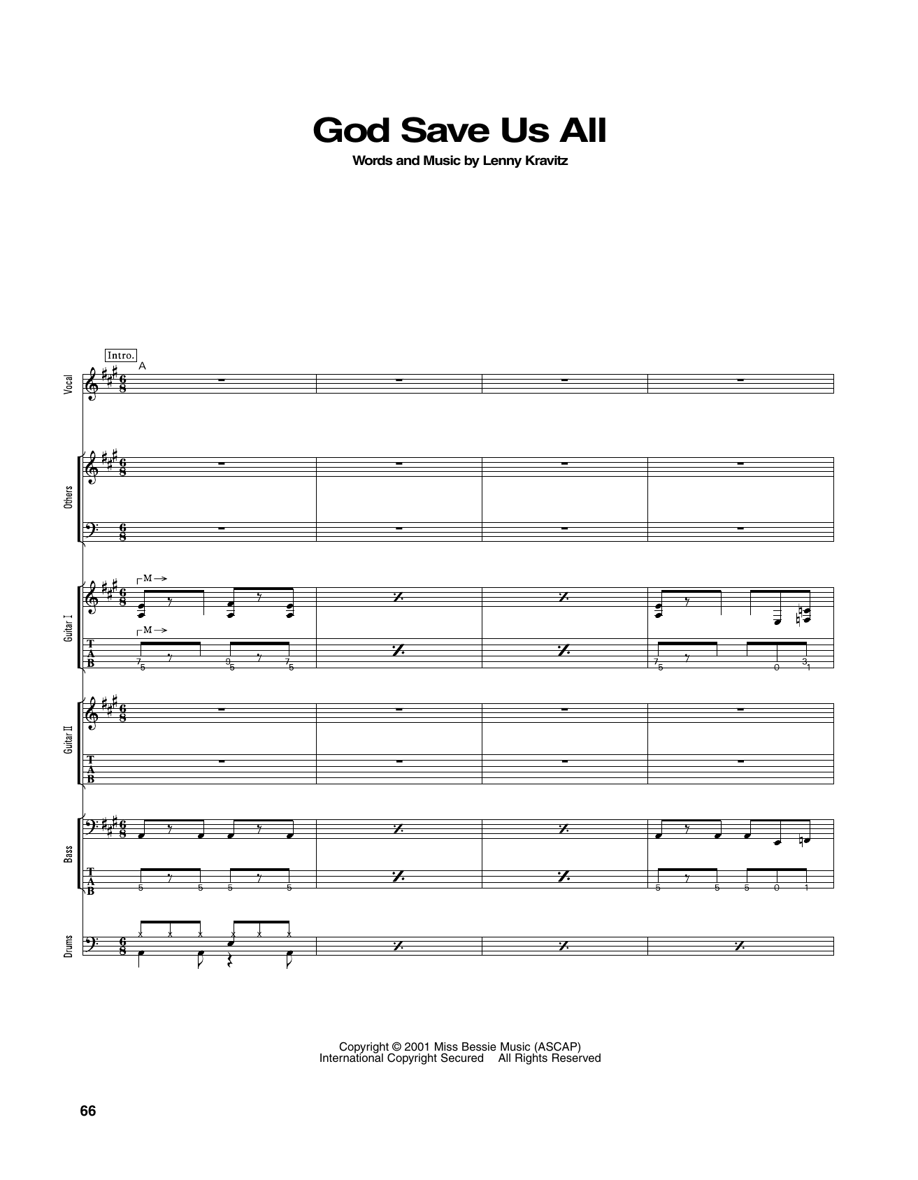 Lenny Kravitz God Save Us All sheet music notes and chords arranged for Transcribed Score