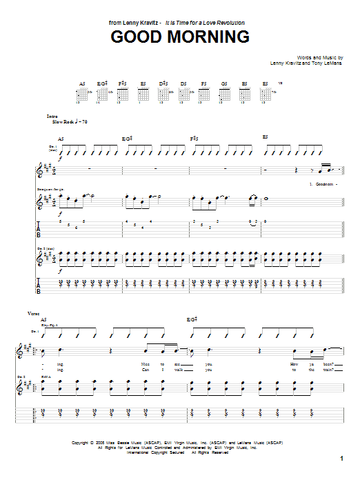 Lenny Kravitz Good Morning sheet music notes and chords arranged for Guitar Tab