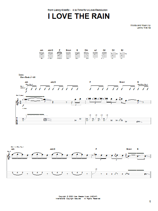 Lenny Kravitz I Love The Rain sheet music notes and chords arranged for Guitar Tab