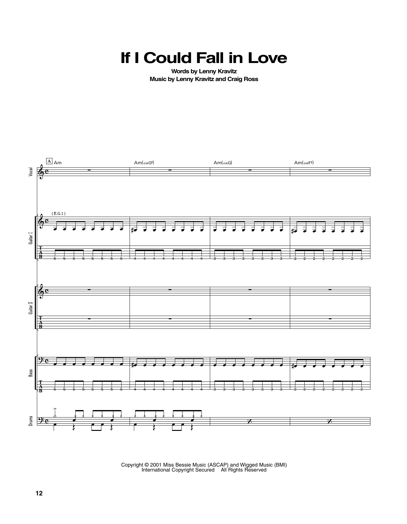 Lenny Kravitz If I Could Fall In Love sheet music notes and chords arranged for Transcribed Score