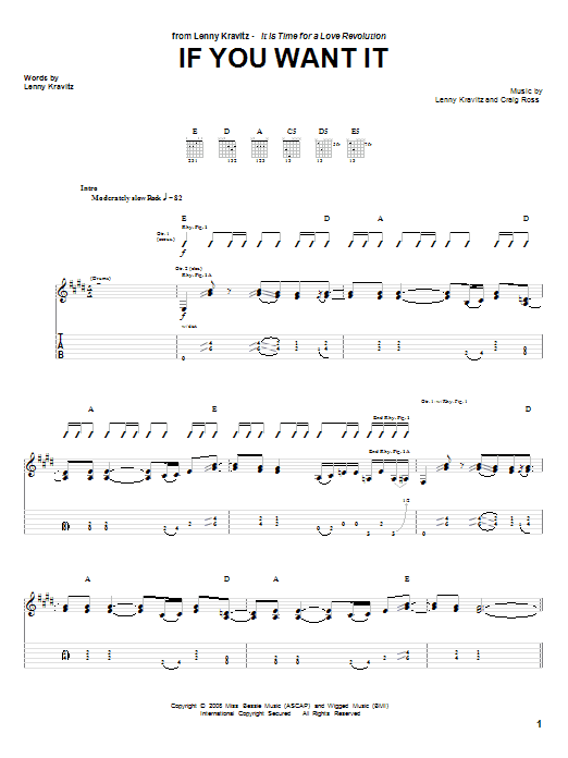Lenny Kravitz If You Want It sheet music notes and chords arranged for Guitar Tab