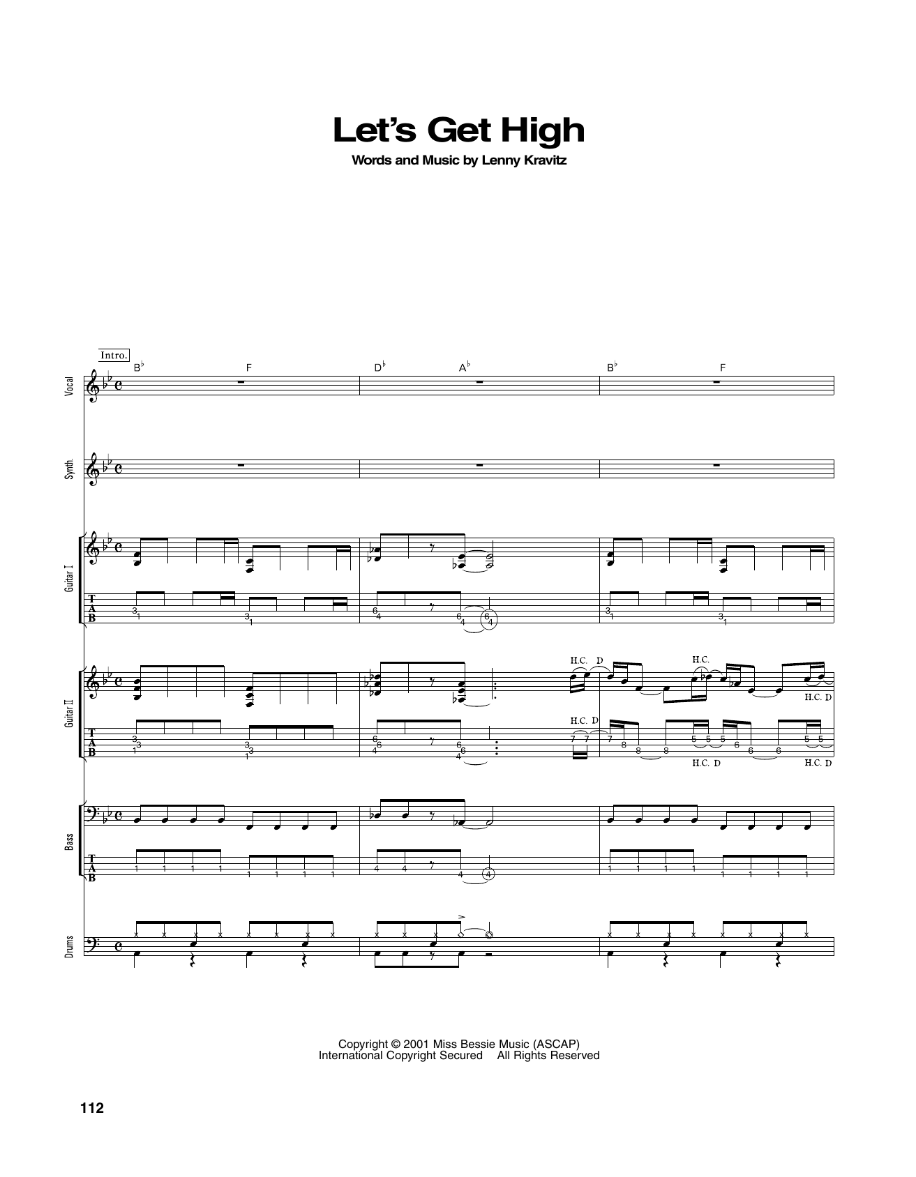 Lenny Kravitz Let's Get High sheet music notes and chords arranged for Transcribed Score