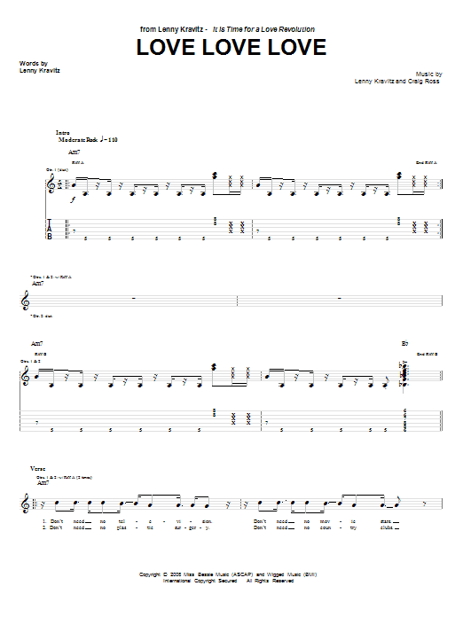 Lenny Kravitz Love Love Love sheet music notes and chords arranged for Guitar Tab