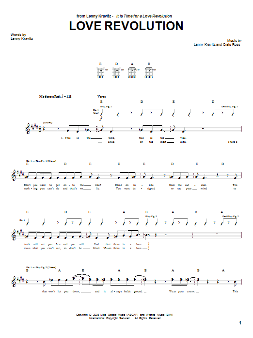 Lenny Kravitz Love Revolution sheet music notes and chords arranged for Guitar Tab