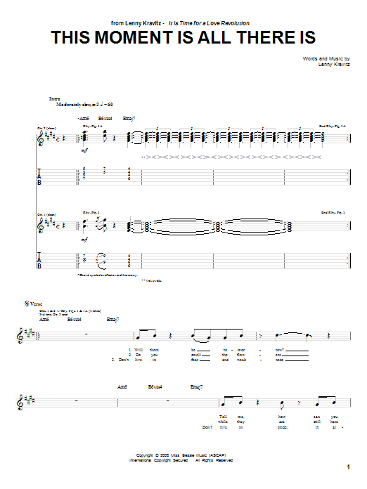 Lenny Kravitz This Moment Is All There Is sheet music notes and chords arranged for Guitar Tab