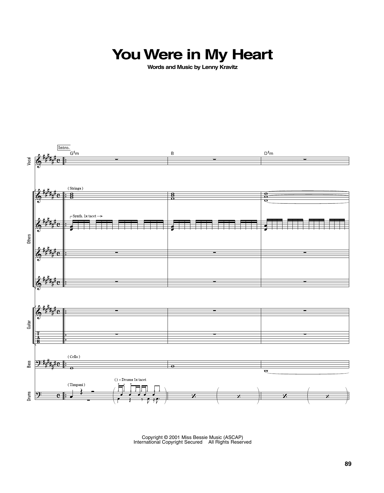 Lenny Kravitz You Were In My Heart sheet music notes and chords arranged for Transcribed Score