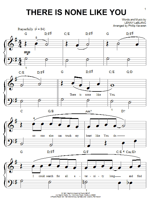 Lenny LeBlanc There Is None Like You (arr. Phillip Keveren) sheet music notes and chords arranged for Big Note Piano