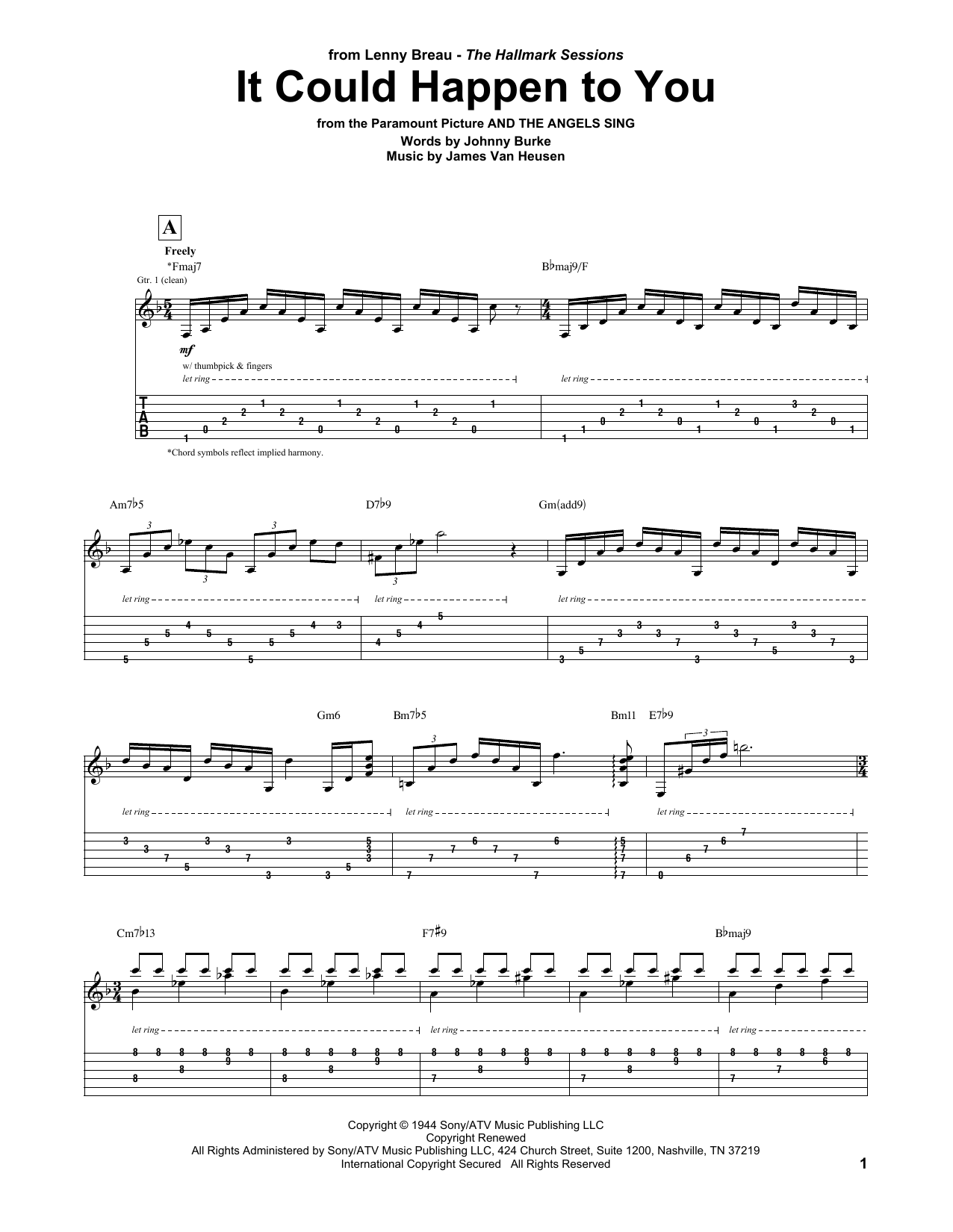 Lenny Breau It Could Happen To You sheet music notes and chords arranged for Guitar Tab