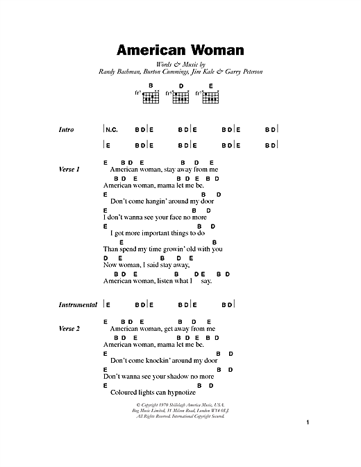 Lenny Kravitz American Woman sheet music notes and chords arranged for Guitar Chords/Lyrics