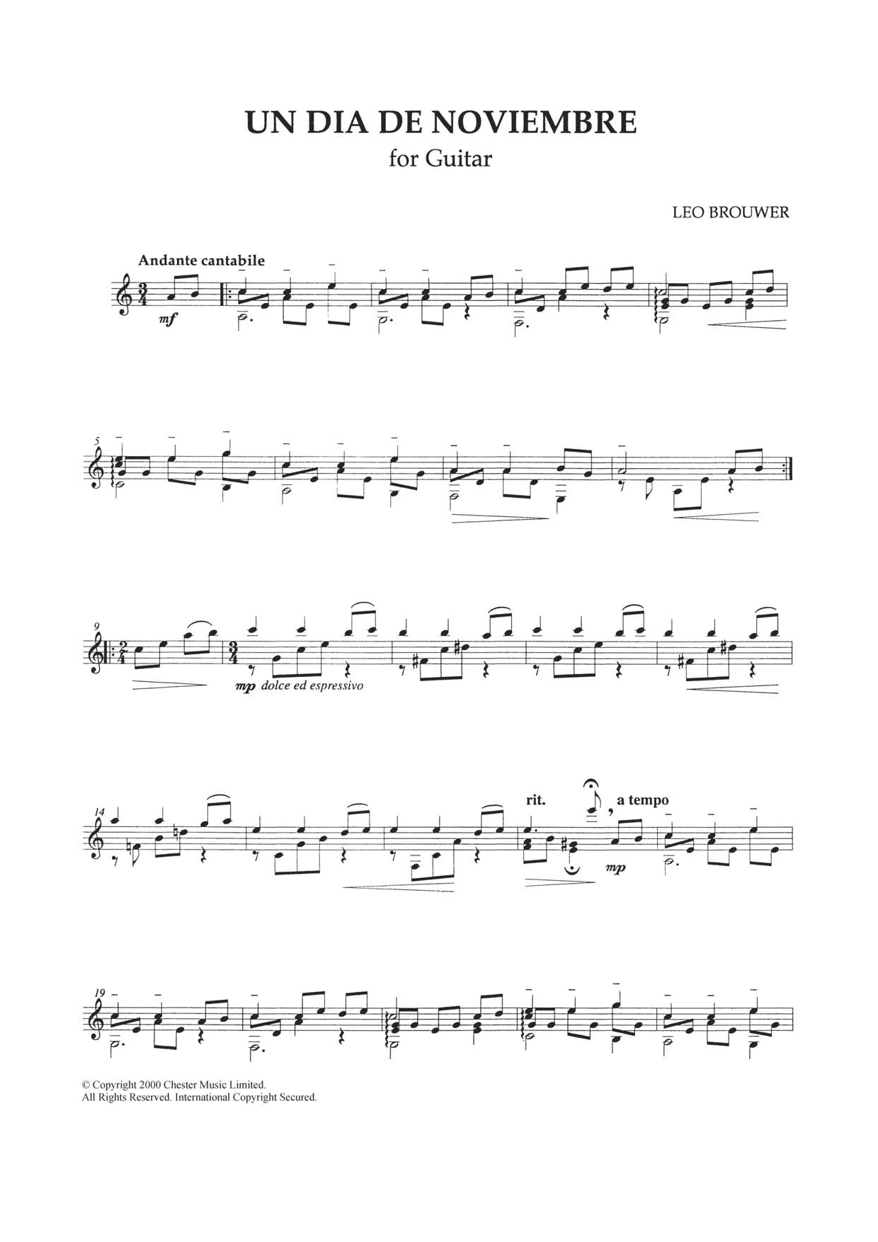 Léo Brouwer Un Dia De Noviembre sheet music notes and chords arranged for Solo Guitar