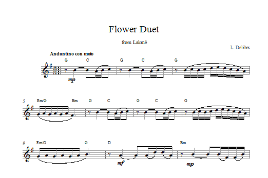 Leo Delibes Flower Duet sheet music notes and chords arranged for Piano Solo