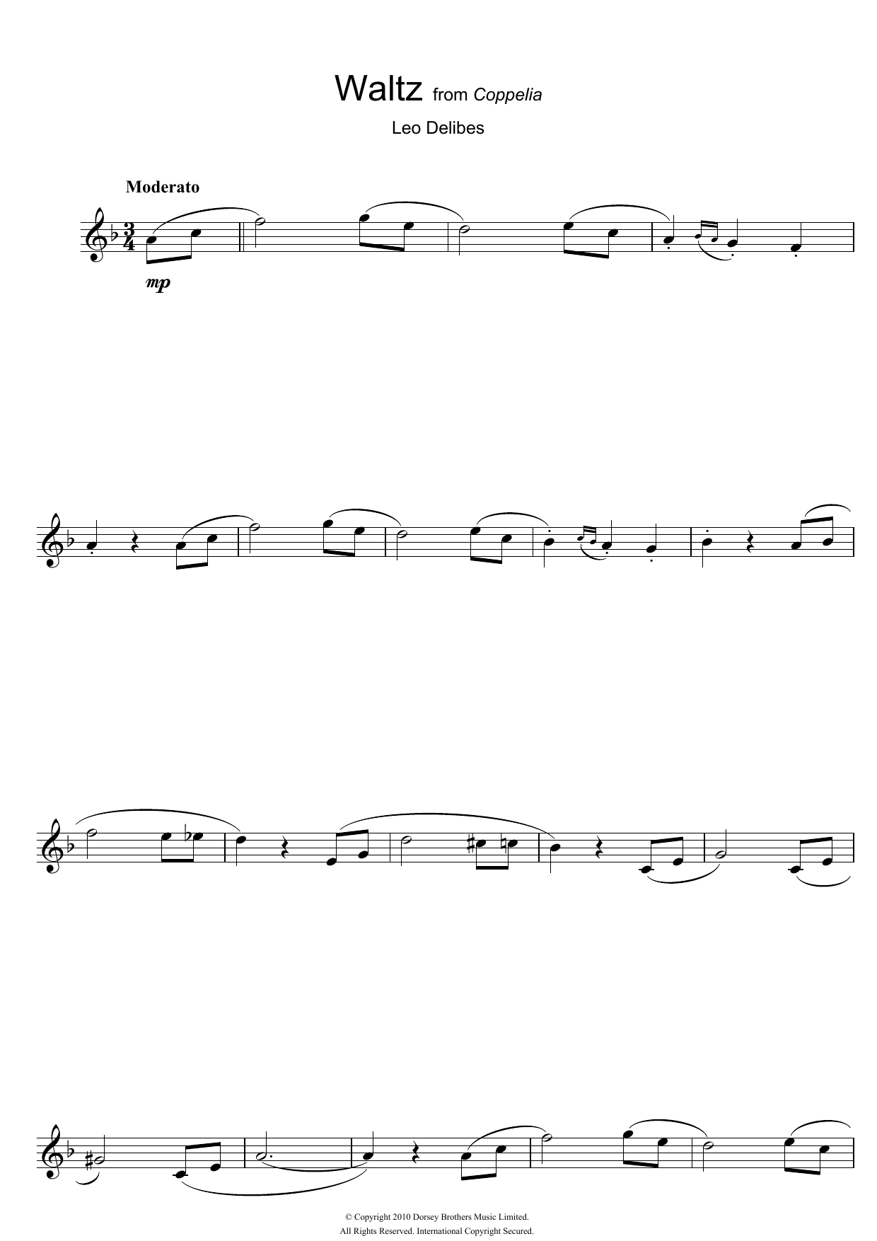 Léo Delibes Waltz (from Coppelia) sheet music notes and chords arranged for Flute Solo