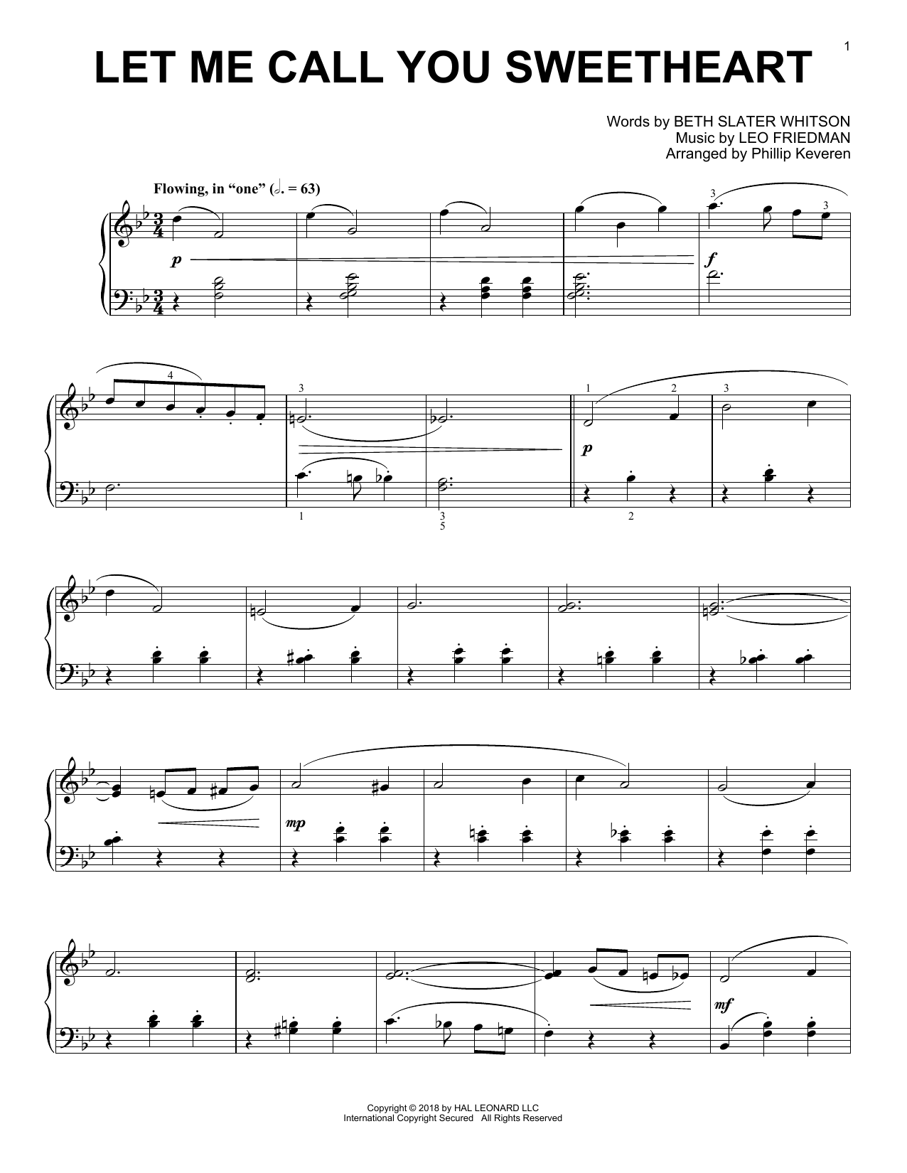 Leo Friedman Let Me Call You Sweetheart [Jazz version] (arr. Phillip Keveren) sheet music notes and chords arranged for Piano Solo