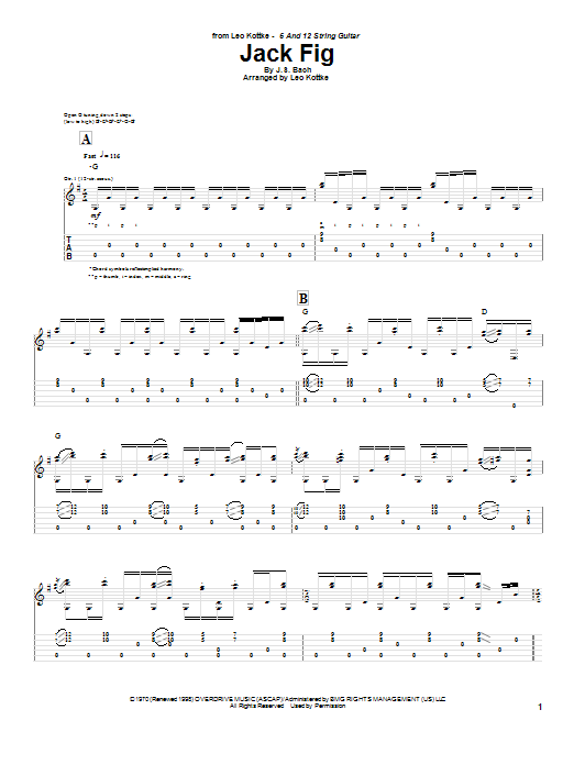 Leo Kottke Jack Fig sheet music notes and chords arranged for Solo Guitar