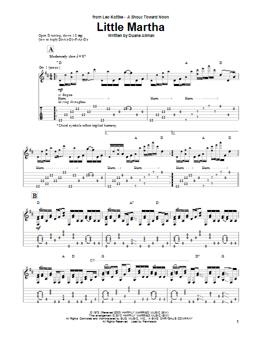 Leo Kottke Little Martha sheet music notes and chords arranged for Solo Guitar