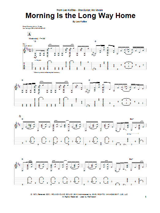 Leo Kottke Morning Is The Long Way Home sheet music notes and chords arranged for Guitar Tab